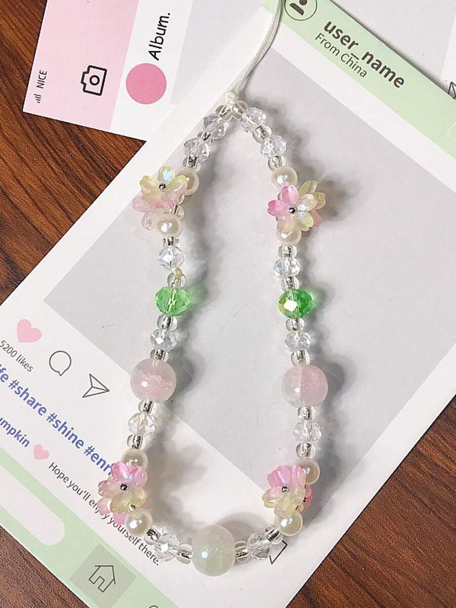 1pc New Ins Sweet Colorful Camellia Beaded Phone Case Chain, Universal Accessory Lanyard For Camera, Bag, Earphone, Phone - Multicolor - View 1