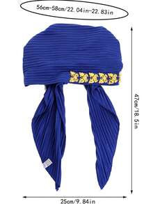 1pc Crinkle Solid Color Turban Hijab With Gold Rhinestone Decor, Stretchy Pre-Tied Head Scarf For Muslim Women, Instant Head Wrap Cap - A - View 3