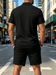 Plus Size 2 Pieces Set: Men's Colorblock Short Sleeve Polo Shirt - Multicolor - View 2