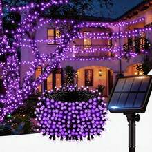 loyyz 戶外 LED 太陽能串燈，200LED/100LED/50LED/20LED 仙女串燈 8 種模式，IPX4，LED 節慶裝飾適用於樹木、庭院、花園和派對，假日屋頂裝飾、婚禮、聖誕樹裝飾 - 紫色的 - 查看 10