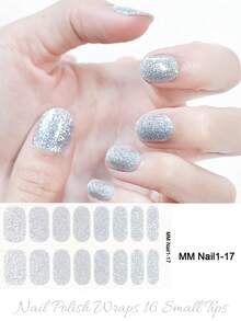 1 foglio di strisce per unghie adesive, decorazioni per unghie fai-da-te con glitter, adesivi per unghie intere, arte per unghie, adatti per donne e ragazze - Argento - Visualizzare 7