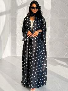 Bộ 1 món gồm khăn trùm đầu và áo choàng Abaya in họa tiết chấm bi, thiết kế cổ điển đa năng, phù hợp cho phụ nữ Hồi giáo mặc hàng ngày và cầu nguyện, thích hợp cho mọi mùa. - Nhiều màu - Xem 22