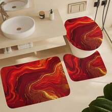 3pcs Print Bathroom Mat Sets Non-Slip Soft Bath Mat Water Absorbent Black And White Bathroom Decor Sets With U-Shaped Contour Rug Toilet Lid Cover - Style-5 - View 1