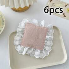 2/6/12pcs Solid Color Heart-Shaped Lace Fabric Coasters, Absorbent Tea Ceremony French Heat Insulation Pads, Washable & Reusable, Suitable For Coffee Table Decor, Holiday, Living Room, Dining Room, Party, Home Decoration - Multicolor - View 22