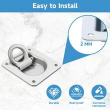 8 Pack Heavy Duty 800KG Stainless Steel Recessed D Ring Tie Down Anchors Flush Mount Cargo Securing Rings Durable Fixing Points For Truck Trailer RV Boat Cargo Loading Transportation - A - View 10