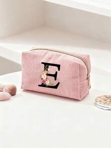 Customized A-Z Letter Corduroy Pencil Case, Customized Initial, Back To School Essential Pencil Bag, Valentine's Day Gift Makeup Bag, Ramadan Gift Choice, Large Capacity Travel Cosmetic Organizer (Smooth Zipper), Fresh And Cool Pink & White Letter Print Design, Lightweight And Foldable, Portable And Easy To Store, Thoughtful Gift For Girlfriend/Bridesmaid, Durable Toiletry Organizer For Home And Travel, Popular Back To School Gift - Multiple Styles - View 28