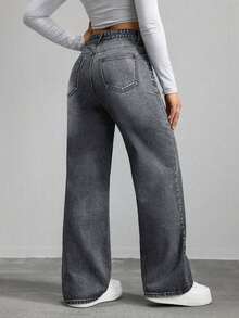 Women's Pocketed Wide Leg Relaxed Casual Denim Jeans - 輕洗 - 查看 2