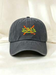 Winged Eye V-On D-Utch Logo Red 1pc Womens Printed Adjustable Baseball Cap Outdoor Sun Protection Casual Hat Suitable For Spring Autumn Travel Beach Vacation Also Suitable For Young Men - Dark Grey - View 1
