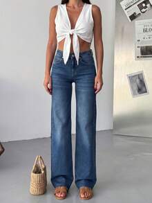 SQUALO Women's Blue Washed, Ripped, And Distressed Effect Jeans Street Style - Blue - View 5