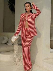 2026 New Striped Special Fabric Four-Piece Beach Vacation Swimwear Bikini - Z26027 Four-piece Red Set - View 2