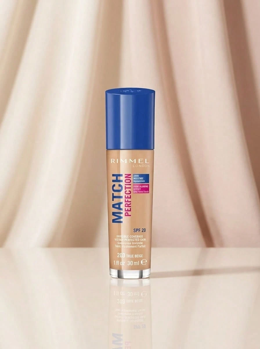 Rimmel Match Perfection Foundation True Beige 203 Neutral 30 Ml – Foundation, 24hr Moisture, For Women, True Beige 203, SPF 20, Suitable For Daily Makeup Routine - 203 True Beige - View 1