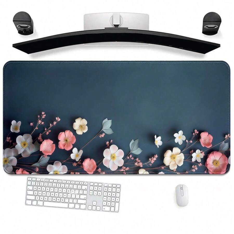 1pc Oversized Floral Embossed Texture Gaming Mouse Pad, Aesthetic Desk Decor, Gaming Mouse Pad -- XXL Cloth Material -- Ultimate Tracking Precision And Stability -- Esports Specialized Mouse Pad -- Anti-Slip And Stable -- Covers Entire Desk -- PC Accessories -- Laptop Mouse Pad | Student Supplies | Esports Gear | Office Accessories - Floating Flowers - View 1