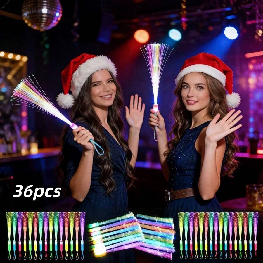12 /36/60 Pack Fiber Optic Rods, Multi-Color Flash Baton, Suitable For Concerts, Sports, Holiday Parties, Nightclubs, Outdoor Activities-Durable Plastic Seasonal Decoration, Random Color Fiber Optic Glow Sticks, Color Change Glow Sticks, Glow Sticks With Multi-Color Lights Party Set, Christmas, Parties, Concerts, Weddings Glow Sticks - 七彩色 - 查看 1