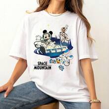 Disney Women's And Men's T-Shirts Classic Astronaut Mickey And Donald Space Mountain Printed Oversized T-Shirts, 100% Cotton Retro Short-Sleeved Casual Shirts, And Graphic Printing T-Shirts For Disney World Family Vacation Matching Outfits - trắng - Xem 1