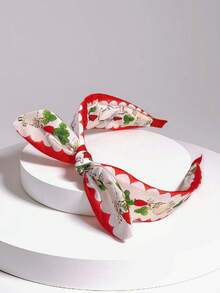 1pc Korean Style Cartoon Rabbit & Strawberry Print Bow Headband, Cute Girl Style Crown Headpiece, Versatile Hair Accessory For Daily Wear, Commuting, Travel, Photo Shoots Hairband - Multicolor - View 4