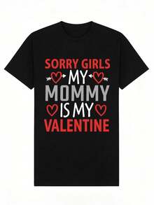 Summer Casual Soft Round Neck Short Sleeve Girl's T-Shirt,Valentine's Day Mom Quote Print Graphic Suitable For Daily Wear.White - 黑色 - 查看 2