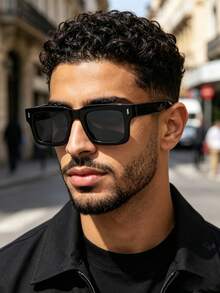 1pc Men's Retro Casual Square Black Fashion Glasses, Suitable For Daily Wear And Street Photography - Multicolor - View 13