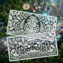 森林 Cernunnos 人形鹿與蘑菇模板，森林之神鹿角壁飾，可重複使用神秘鹿靈繪畫模板，適用於家具、畫布、布料手工藝，自然葉片、蘑菇、貓頭鷹、松鼠、凱爾特異教裝飾 - 套裝 - 查看 4