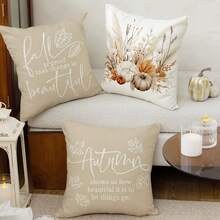 4pcs Autumn Pumpkin Pillow Cover Autumn Bohemian Thanksgiving Harvest Country Style Pillow Cover Thanksgiving Farmhouse Decor Sofa Single Side Without Pillow Core - Burnt Orange - View 4