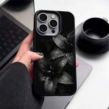 1pc TPU Material Elegant Black Tone Water Drop Lily Pattern Phone Case Compatible With Iphone 17 Pro Max/17/16 Pro Max/15/13/12/11, S20 FE/A15/S24/A55, Note 11/Note 12/Note 13 Pro, Full Coverage Anti-Drop Soft Protective Cover - Black - View 2