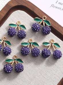5pcs Ceramic Fruit Cherry With Rhinestone DIY Earrings, Necklace, Phone Chain, Keychain Jewelry Accessories - 5PCS - View 7