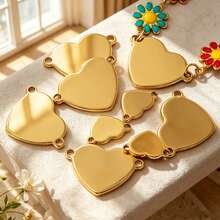 20 Pcs Double‑Hole Heart Connector Charms, 304 Stainless Steel 18K Gold Plated / Heart Tags, DIY Accessories For Necklace & Bracelet Making - Double Hanging Connector - View 6