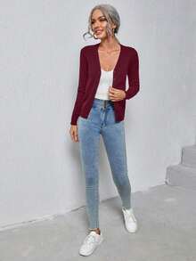 delgado de mujer con botones frontales y estampado de lunares casual - Burdeos - Ver 4