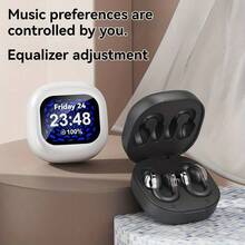 Auriculares de lujo ligero con textura de oído abierto no intraural: Estuche de carga con pantalla táctil grande (Muestra hora/Nivel de batería) + Ecualizador personalizable, Resistente a arañazos de moda, Control táctil preciso, Batería de larga duración, Versátil para atuendos diarios - Ver 1