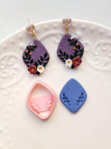 Framework With Foliage Cutting Mold Earring Making Tool, DIY Handmade Jewelry Miniature Cutter, Ceramic Mold, Minimalist Embossing Tool, High Precision Polymer Clay Or Modeling Clay Mold - Frame - View 4