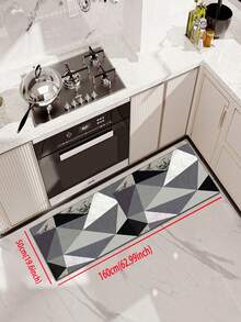 3.5mm Thick Absorbent Rubber Kitchen Mat, Large Or Small Rug, Modern Geometric Abstract Design In Black, White And Gray Tones With Layered Triangle Patterns, Faux Marble Texture Decorative Carpet, Can Be Trimmed To Fit Kitchen, Living Room Or Bedroom - Multicolor - View 15