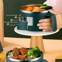 This Portable Ramen Bowl With Lid Is Made Of 304 Stainless Steel And Is Also An Insulated Soup Cup. It's Suitable For Ramen, Soup, Oatmeal, Etc., And Comes With A Handle, Making It Perfect For Office, Dormitory, And Travel Use. - 均碼 - 查看 3