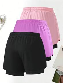 3pcs High Waist Slimming Sports Pants | 4-Way Stretch, Side Slit Design, Flattering Thigh Line, Essential For Fitness And Streetwear, Suitable For Yoga, Running And Daily Wear Summer - Multicolor - View 2
