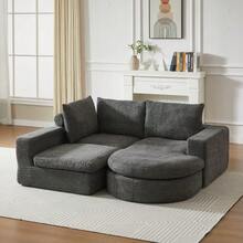 Chenille Sofa With Curved Elements And Chaise Longue, Fully Compressed And Frameless, Modular Corner Sofa With L-Shaped Chaise Longue, Compressed Foam Sofa, No Assembly Required - 灰色 - 查看 6