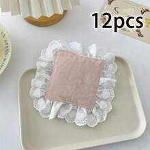 2/6/12pcs Solid Color Heart-Shaped Lace Fabric Coasters, Absorbent Tea Ceremony French Heat Insulation Pads, Washable & Reusable, Suitable For Coffee Table Decor, Holiday, Living Room, Dining Room, Party, Home Decoration - Multicolor - View 14