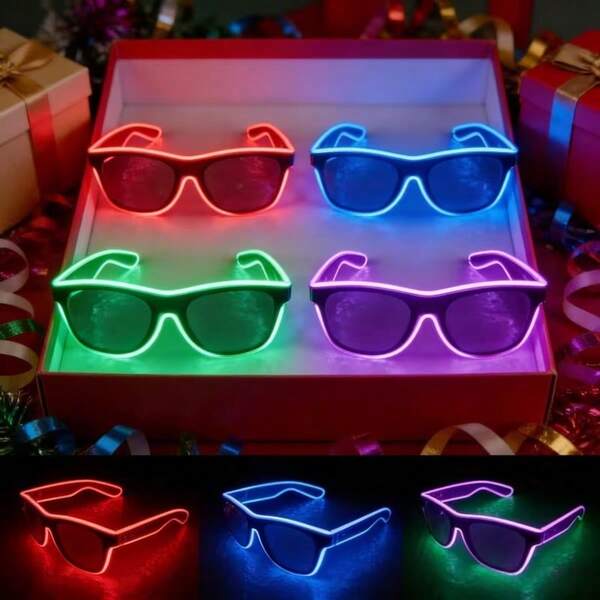 [5 Color Lighting Options] Luminous Glasses, Glow In The Dark, LED Night Light, Festival, Party, Gathering, Unisex Club, Atmosphere Decorative Glasses, Suitable For Parties, DJ Electronic Music Festivals, Graduation/Back To School Season, Birthdays, Easter, Christmas (Batteries Not Included)