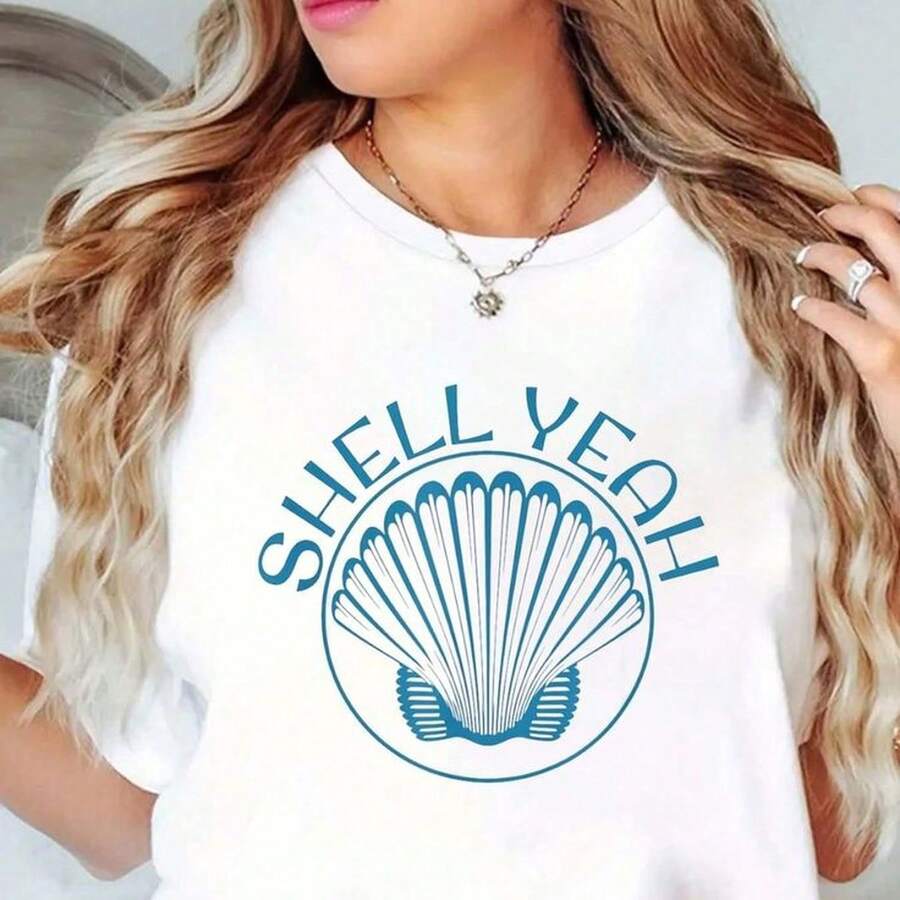 Fun Summer T-Shirt With A Shell Yeah Print, Made From Soft 220g Cotton, Ideal For Men And Women. Crafted From A Premium, Durable, And Comfortable Fabric, It Flatters All Body Types And Is Perfect For Everyday Wear. Casual, Lightweight, And Breathable, These T-Shirts Are Ideal For Layering Over Autumn Outfits. Perfect For Everyday Wear, Outdoor Activities, Travel, Holidays, And Themed Parties All Year Round. - 白色 - 查看 1