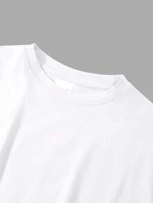 Ribbed Girls White Short Sleeve T-Shirt, Personalized Slogan Graphic T-Shirt, Custom Preppy Style Spring/Summer New Sports Tween Girl Clothing, Draping Soft Breathable Girls Short Sleeve Top - White - View 4