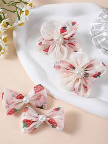8/8/16pcs Girls Multicolor Tulle Chiffon Fabric Faux Pearl Flower Hair Clips Bow Tassel Ribbon Hair Accessories Headwear Top Clip Back Clip Side Clip Alligator Hair Clip For Daily Use - Multicolor - View 7
