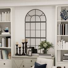 Three-Part Wall Mirror, Arched Mirror With Metal Frame, Decorative Window Mirror, Hanging Mirror For Bathroom Or Living Room, Black - 1PC - 查看 1
