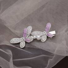 1pc Elegant Rhinestone Butterfly Hair Clip, Bangs Hairpin, Shiny Hair Accessory,Hair Slide - Violet Purple - View 2
