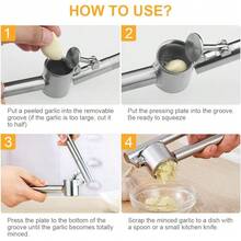 1 pieza Prensa de ajo de acero inoxidable manual, triturador de ajo, a prueba de óxido, fácil de limpiar, utensilio de cocina - Plateado - Ver 10
