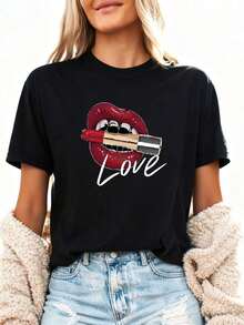 Funny Lipstick Design T-Shirt-1 - Black 1 - View 3