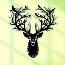Escultura de pared de metal con diseño de ciervo y árbol, de 1 pieza, 15.75*14.72 pulgadas. |   Regalo de Halloween y Navidad, Decoración de Interior/Exterior Tallada en Metal - TY9619 - Ver 6
