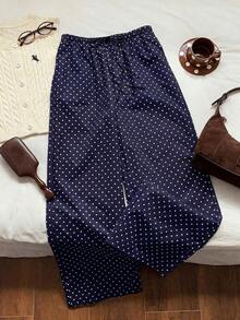 Pantalones rectos de pierna ancha con estampado de leopardo blanco casual y sueltos para mujer, adecuados para primavera/verano, viajes diarios, citas, reuniones, otoño/invierno, Navidad, Año Nuevo, Acción de Gracias, fiestas, bodas, playa, ce - Azul marino - Ver 2