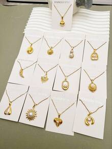 A Set Of 6 Multi-Element Pendant Necklaces Featuring Shells, Pearls, Flowers, Geometrics, Etc., Made Of 304 Stainless Steel, With Casting Technology, Stylish Layered Elegant Retro Design. Suitable For Festivals, Parties, Gift-Giving, Daily Wear, And Beach Vacations. (Random Shipping) - Multicolor - View 3