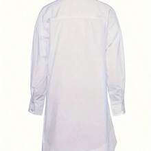 Fashion Women's Clothing Camisa holgada de manga dolman con botones delanteros lisos y casuales para mujer, color blanco, para primavera - Azul - Ver 3