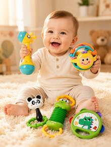 Infant Rattle Sets, Meeting The Needs Of Children At Different Stages, Baby Grip Hand Rattle, Easy To Hold Sensory Teether, Baby Early Education Educational Musical Toy, Newborn Full Moon Gift, Suitable For 1-12 Months Boys And Girls - Multicolor - View 2