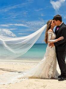 1 pièce Long voile de mariée avec grande traîne, voile de mariage romantique accessoire de mariée avec peigne à cheveux en métal, convient pour la photographie, la fête - Blanc - Voir 8