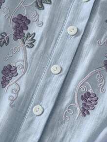 Gaun Liburan Wanita Ukuran Besar dengan Tali Serut Longgar dan Bordir Bergaya Vintage, Elegan untuk Musim Semi/Panas - Baby Blue - View 5