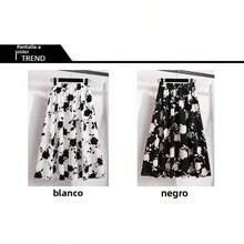 Falda de cintura alta con vuelo en A, talla grande, a la moda, de longitud midi, que disimula la cadera, para mujer, con esta... - BLANCO - Ver 3